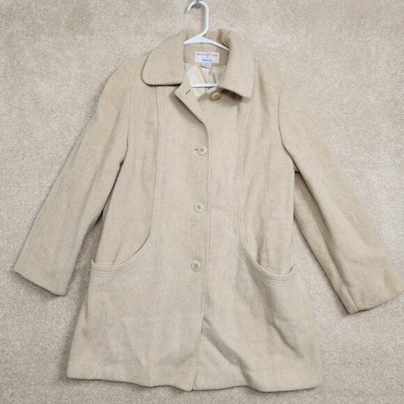 Winter Time by Hermon Kay Tan Wool Button Front Pocket Pea Coat Women's Size 10 - Picture 1 of 9